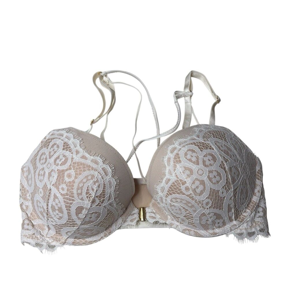 Victoria Secret Very Sexy Push Up Bra White Lace Nude Front Close Strappy